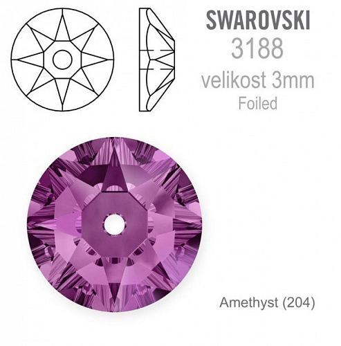 Swarovski 3188 XIRIUS Lochrose našívací kameny velikost pr.3mm barva Amethyst 