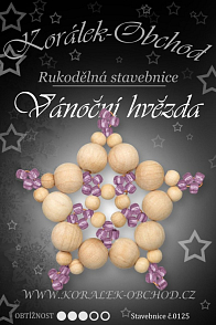 STAVEBNICE Vánoční HVĚZDY číslo 125. Stavebnice z dřevěných korálků v přírodní a fialkové barvě obsahuje materiál na 3Ks VÁNOČNÍCH HVĚZD.