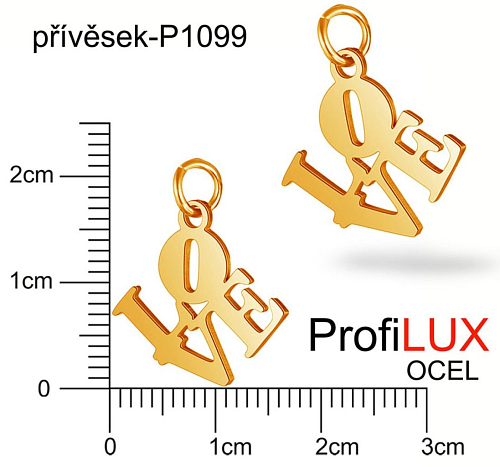 Přívěsek Chirurgická Ocel ozn-P1099 LOVE velikost 16x16mm tl.1.2mm. Barva POZLACENO. Řada přívěsků ProfiLUX