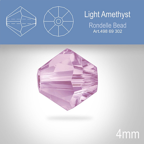 PRECIOSA Bicone MC BEAD (sluníčko) velikost 4mm. Barva LIGHT AMETHYST. Balení 31ks .