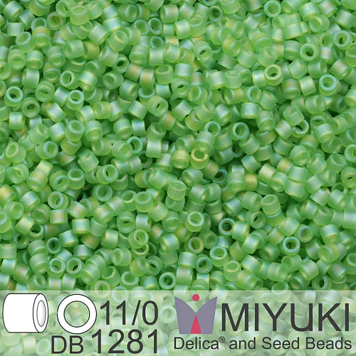 Korálky Miyuki Delica 11/0. Barva  Matte Transparent Lime AB DB1281. Balení 5g