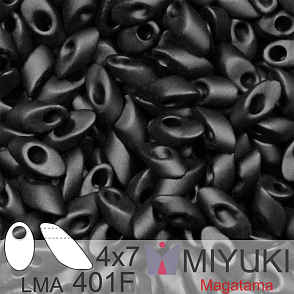 Korálky MIYUKI tvar Long MAGATAMA velikost 4x7mm. Barva LMA-401F Matte Black. Balení 5g