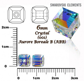 SWAROVSKI CUBE Beads 5601 barva CRYSTAL AURORE BOREALE B velikost 6mm.