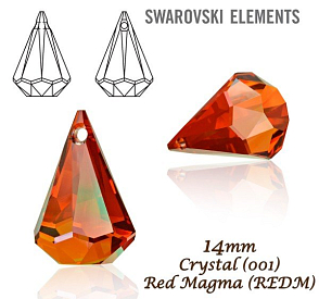 Swarovski 6022 Raindrop Pendant 14mm. Barva Crystal Red Magma 