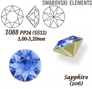 SWAROVSKI ELEMENTS 1088 XIRIUS Chaton PP24 (SS12)  3,00-3,20mm barva SAPPHIRE (206). 