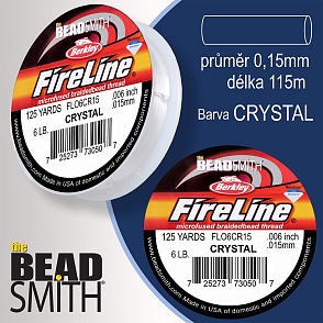 FIRELINE Berkley profesionální splétaná šnůra z polyethylenových vláken. Průměr 0,15mm, zátěž (6lb) 2,7Kg, balení (125yards) 115m, barva CRYSTAL.