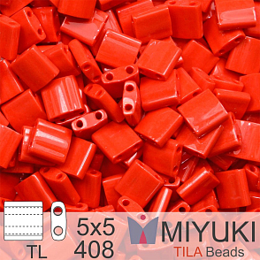 Korálky MIYUKI tvar TILA BEADS velikost 5x5mm. Barva TL-408 Opaque Red. Balení 5g.