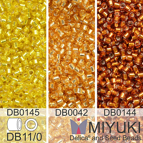 Korálky Miyuki Delica 11/0. Barevné variace č. 19  DB0144, DB0145, DB0042. Balení 3x5g