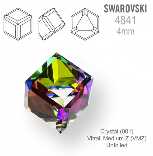 SWAROVSKI 4841 Angled Cube (zkosená kostka) barva VITRAIL MEDIUM Z (VLZ) Unfoiled velikost 4mm.