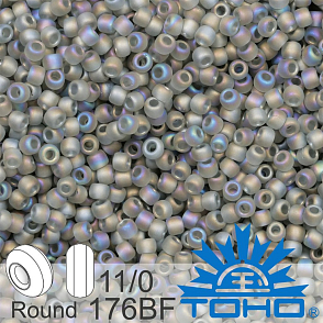 Korálky TOHO tvar ROUND (kulaté). Velikost 11/0. Barva č.176BF Transparent-Rainbow Frosted Gray. Balení 8g.