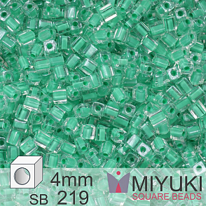 Korálky Miyuki SQUARE Beads 4mm. Barva Dark Mint Green Lined Crystal SB219. Balení 5g.