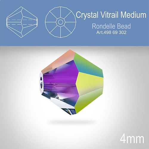 PRECIOSA Bicone MC BEAD (sluníčko) velikost 4mm. Barva CRYSTAL VITRAIL MEDIUM. Balení 31ks .