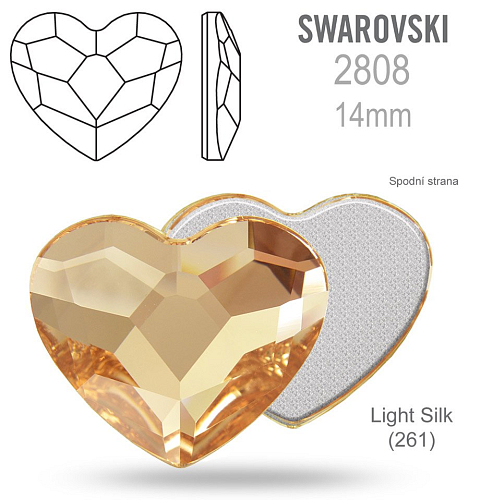 SWAROVSKI 2808 Heart Flat Back Foiled velikost 14mm. Barva Light Silk (261).