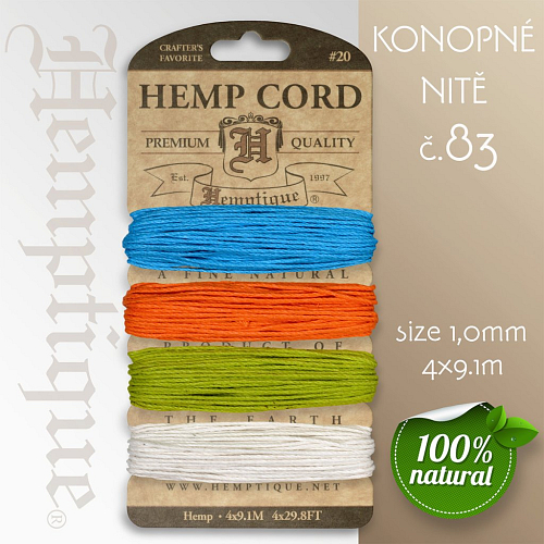 Konopná nit HEMP CORD síla nitě 1,0mm. Balení 4x9,1m. Barva č.83 Briight