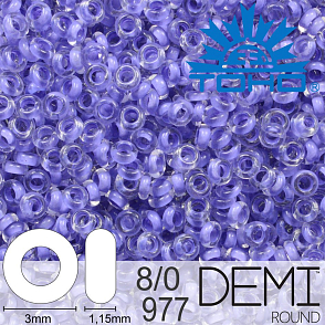 Korálky TOHO Demi Round 8/0. Barva 977 Inside-Color Crystal/Neon Purple-Lined. Balení 5g