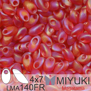 Korálky MIYUKI tvar Long MAGATAMA velikost 4x7mm. Barva LMA-140FR Matte Transparent Red Orange AB. Balení 5g.