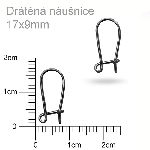 Drátěná náušnice se zapínáním. Barva antracitová. Velikost 17x9mm.