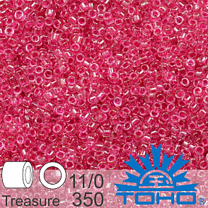 Korálky TOHO tvar TREASURE (válcové). Velikost 11/0. Barva 350 Opaque Fuchsia-Lined Crystal. Balení 5g.