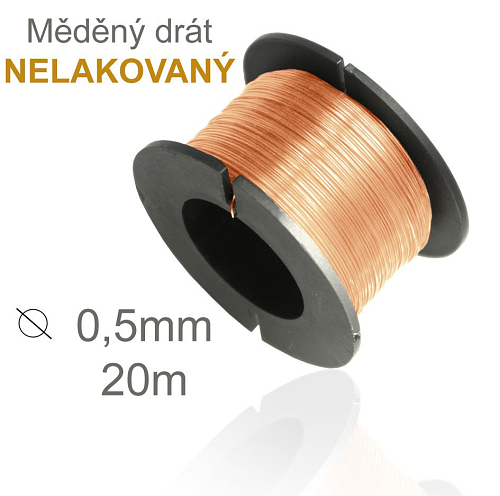 Drátek měděný 0,5mm v délce 20m NELAKOVANÝ vhodný na pájení cínování.