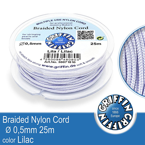 Braided NYLON (splétaná nit na náramky) GRIFFIN síla nitě 0,5mm cívka 25m. Barva Lilac