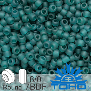 Korálky TOHO tvar ROUND (kulaté). Velikost 8/0. Barva č. 7BDF-Transparent-Frosted Teal  . Balení 10g.