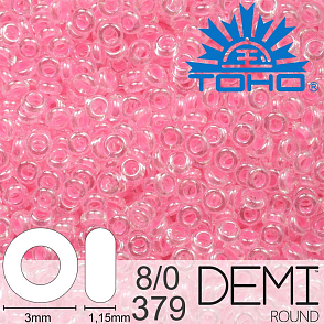 Korálky TOHO Demi Round 8/0. Barva 379 Inside-Color Crystal/Cotton Candy-Lined.. Balení 5g