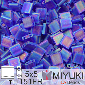 Korálky MIYUKI tvar TILA BEADS velikost 5x5mm. Barva TL 151FR Matte Transparent Cobalt AB. Balení 5g.