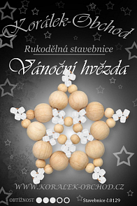 STAVEBNICE Vánoční HVĚZDY číslo 129. Stavebnice z dřevěných korálků v přírodní a sněhově bílé barvy obsahuje materiál na 3Ks VÁNOČNÍCH HVĚZD.