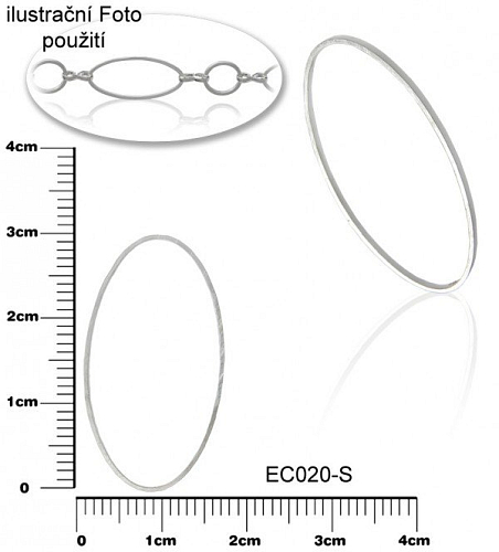 Komponent tvar OVÁL ozn-EC020-S vel.30x16mm tl.1mm. Barva postříbřeno. Balení 6ks.