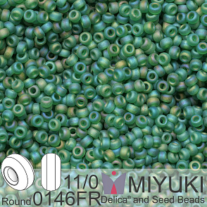 Korálky Miyuki Round 11/0. Barva 0146FR Matte Transparent Green AB. Balení 5g.