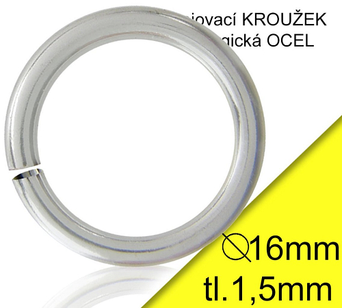 KROUŽEK spojovací-CHIRURGICKÁ OCEL 316L. Velikost venkovní pr.16,0mm tl.1,5mm.