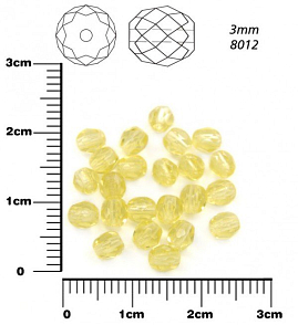 Korálky BROUŠENÉ 3mm. Barva 8012, Průhledná žlutá . Balení 150Ks.