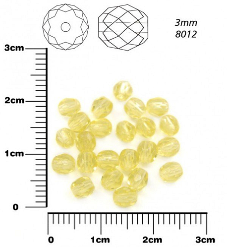 Korálky BROUŠENÉ 3mm. Barva 8012, Průhledná žlutá . Balení 150Ks.