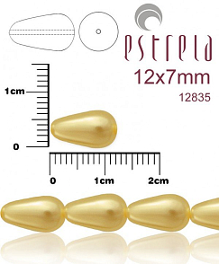 VOSKOVANÉ korále tvar kapka. Velikost 12x7mm. Barva 12835 (zlatá). Balení 10ks na návleku