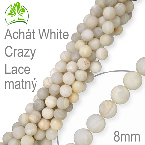 Korálky z minerálů Achát White Crazy Lace matné přírodní polodrahokam. Velikost pr.8mm. Balení 10Ks.