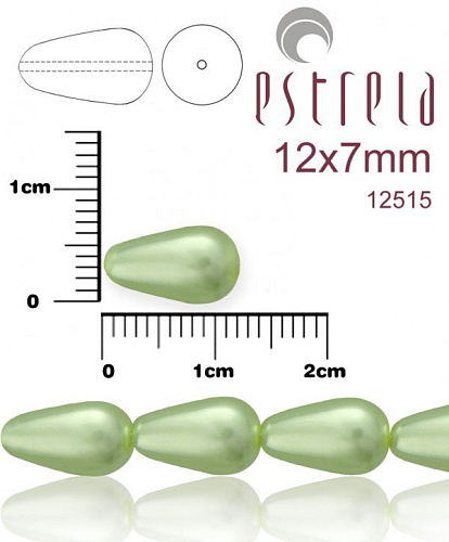 VOSKOVANÉ korále tvar kapka. Velikost 12x7mm. Barva 12515 (světle zelená). Balení 10ks na návleku. 