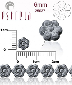 Korálky VOSKOVANÉ tvar KYTIČKA velikost 6mm. Barva 25037 (Hematitová). Balení 17Ks.