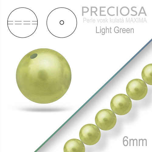 PRECIOSA Voskované Perle barva LIGHT GREEN velikost 6mm. Balení návlek 21Ks. 