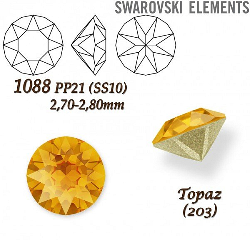 SWAROVSKI ELEMENTS 1088 XIRIUS Chaton PP21 (SS10) 2,70-2,80mm barva Topaz (203)