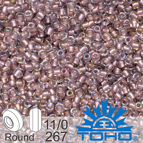 Korálky TOHO tvar ROUND (kulaté). Velikost 11/0. Barva č. 267-Inside-Color Crystal/Rose Gold Lined . Balení 8g.