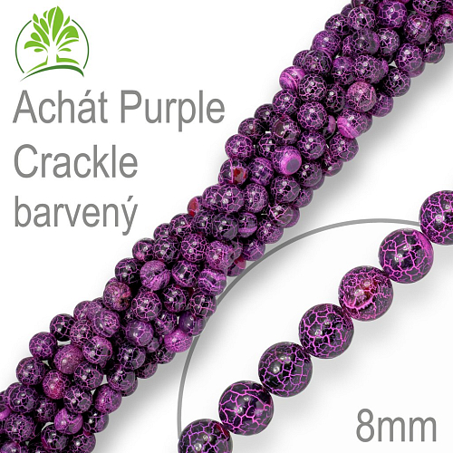 Korálky z minerálů Achát Purple Crackle (barvený) přírodní polodrahokam. Velikost pr.8mm. Balení 10Ks.