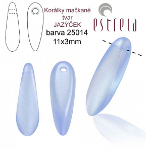 Korálky mačkané tvar JAZÝČEK. Velikost 11x3mm. Barva voskovaná MODRÁ světlá 25014. Balení 30Ks.