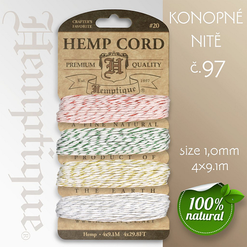 Konopná nit HEMP CORD síla nitě 1,0mm. Balení 4x9,1m. Barva č.97 Metallic Classic