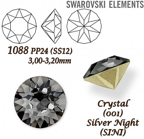 SWAROVSKI ELEMENTS 1088 XIRIUS Chaton PP24 (SS12)  3,00-3,20mm barva CRYSTAL (001) SILVER NIGHT (SINI).