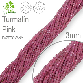 Korálky z minerálů Turmalín Pink Fazetovaný polodrahokam. Velikost pr.3mm. Balení 130Ks.