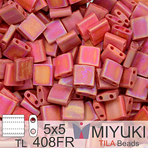 Korálky MIYUKI tvar TILA BEADS velikost 5x5mm. Barva TL-408FR Matte Opaque Red AB. Balení 5g.