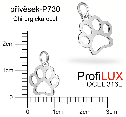 Přívěsek Chirurgická Ocel ozn-P730 TLAPKA velikost 13x12mm. Řada přívěsků ProfiLUX