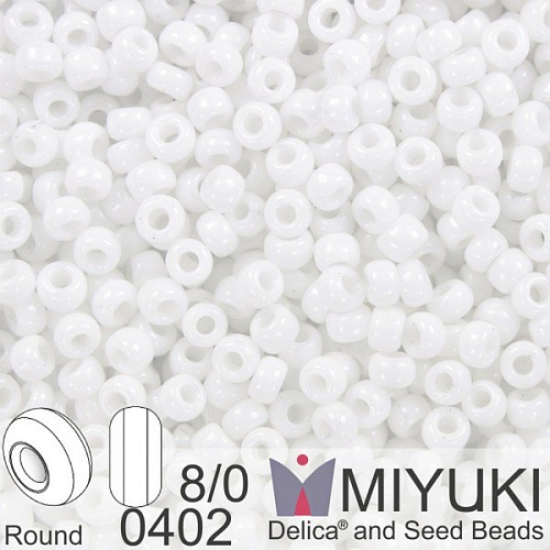 Korálky Miyuki Round 8/0. Barva 0402 White. Balení 5g