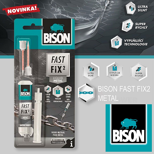 BISON FAST FIX METAL. Extrémě rychlé a silné dvousložkové lepidlo nové generace. Vynikající na kovy.