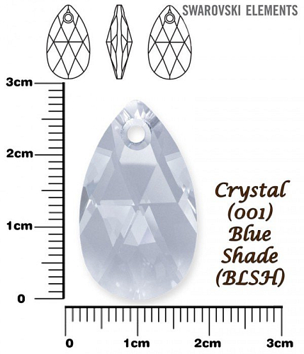 SWAROVSKI Pear-Shaped 6106 barva CRYSTAL BLUE SHADE velikost 28mm.